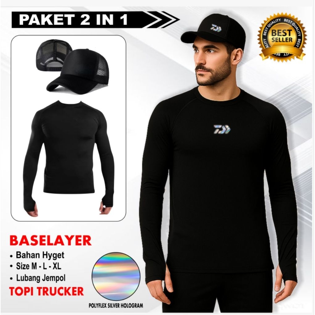 Jual paket baselayer dan topi trucker mancing fishing style | Shopee ...