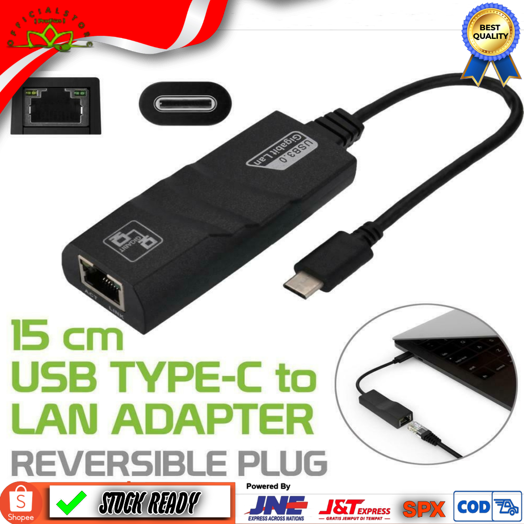 Jual CONVERTER TIPE C TO LAN RJ45 GIGABIT 10/100/1000 || KABEL TIPE C ...