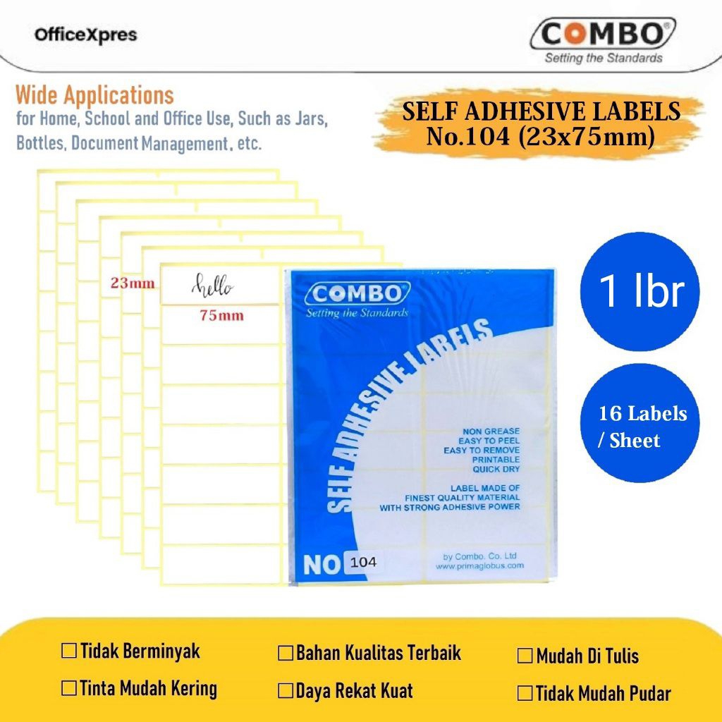 Jual [1 lembar] Label Stiker Self-Adhesive Combo No. 104 (23x75mm ...