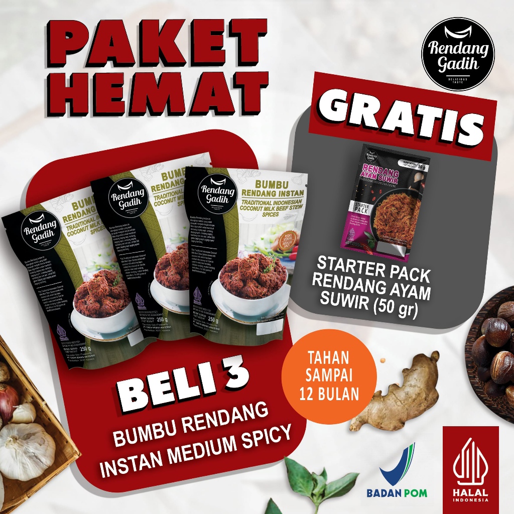 Jual Rendang Gadih - Paket 3 pcs Bumbu Rendang Instan @ 250 g | Shopee ...