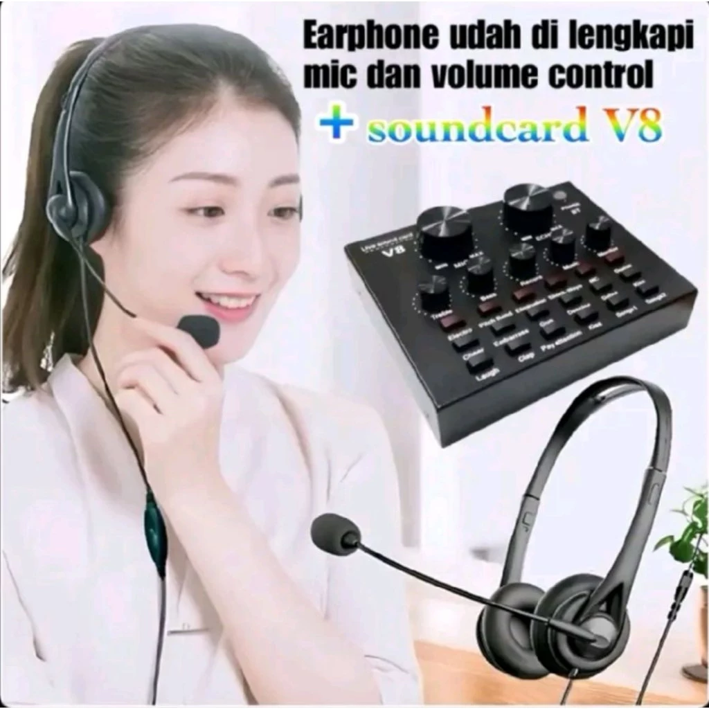 BUY 1 GET 1 FRE SOUNDCARD V8, FREE EARPHONE HANDPHONE HEADSET GAMING WITH MIC EXTRA BASS, PAKET LIVE PEMULA