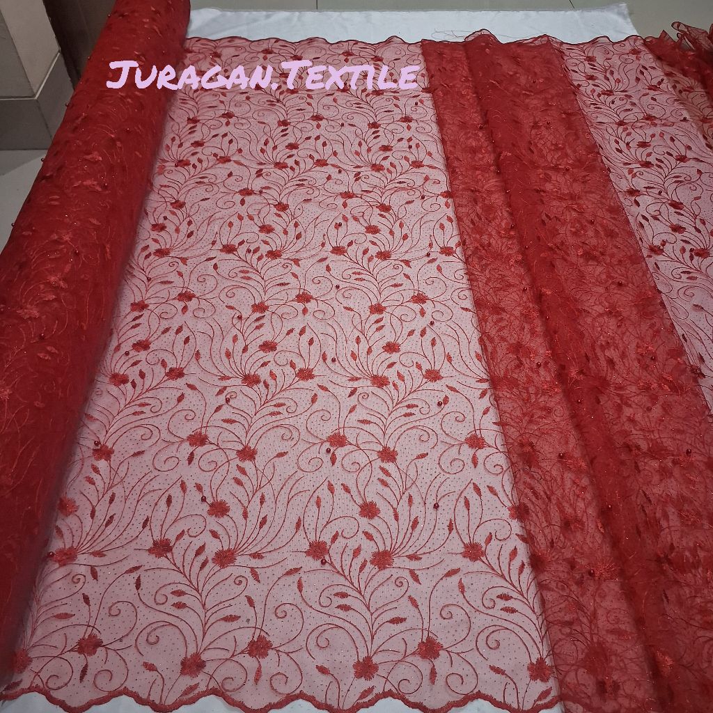 Jual Termurah!!! Kain Tile Akar Mutiara Gliter/Bahan Brokat Kebaya ...