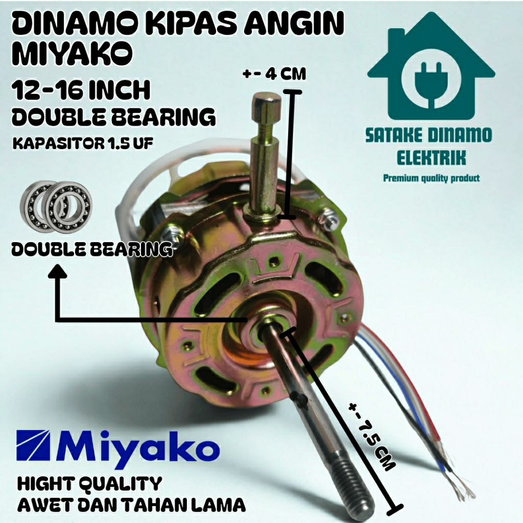  Jual DINAMO KIPAS ANGIN MIYAKO DOUBLE BEARING 12-16 INCH KAPASITOR 1.5 Illustration 