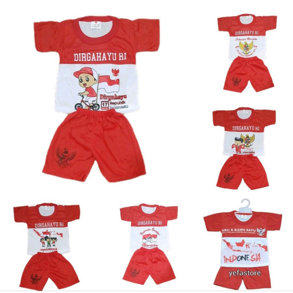 SETELAN BAJU MERAH PUTIH 0-8 TAHUN BAJU ANAK 17 AGUSTUSAN BAJU ANAK MERAH PUTIH DIRGAHAYU 17 AGUSTUS 1945
