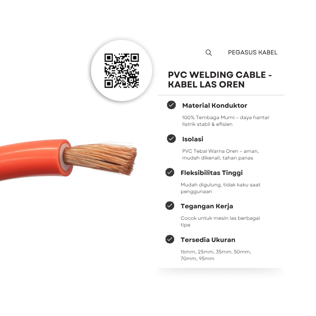 Jual Kabel Las Pegasus oren Full Tembaga Asli - PVC Welding Cable ...