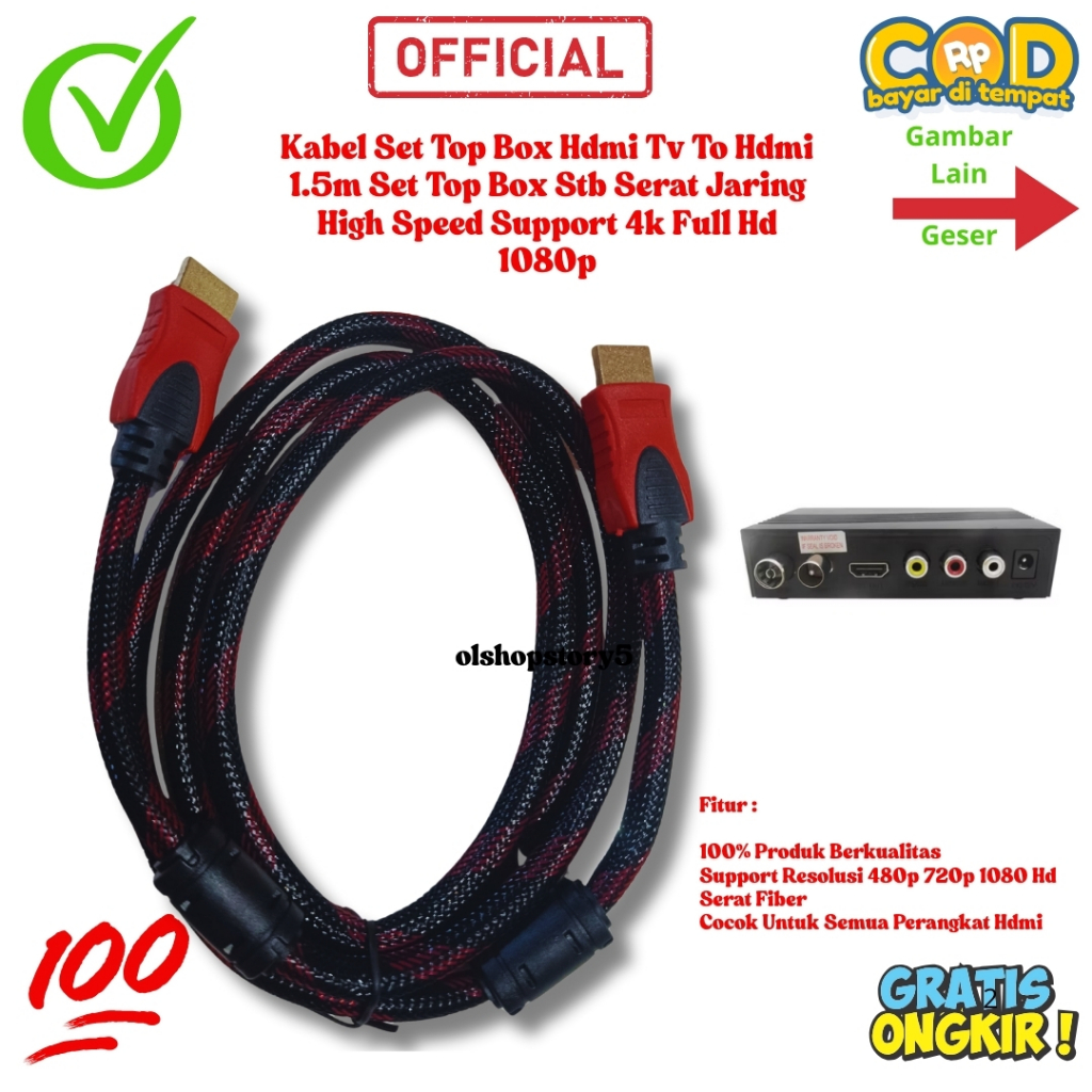 Jual Kabel Set Top Box Hdmi Tv To Hdmi 1.5m Set Top Box Stb Serat ...