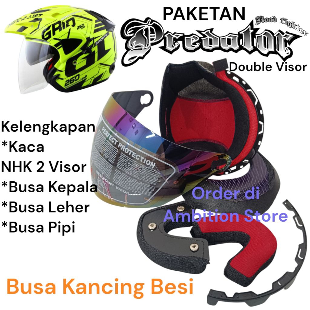 Jual Paket Kaca Visor Helm Predator double visor + Busa Set NHK ...