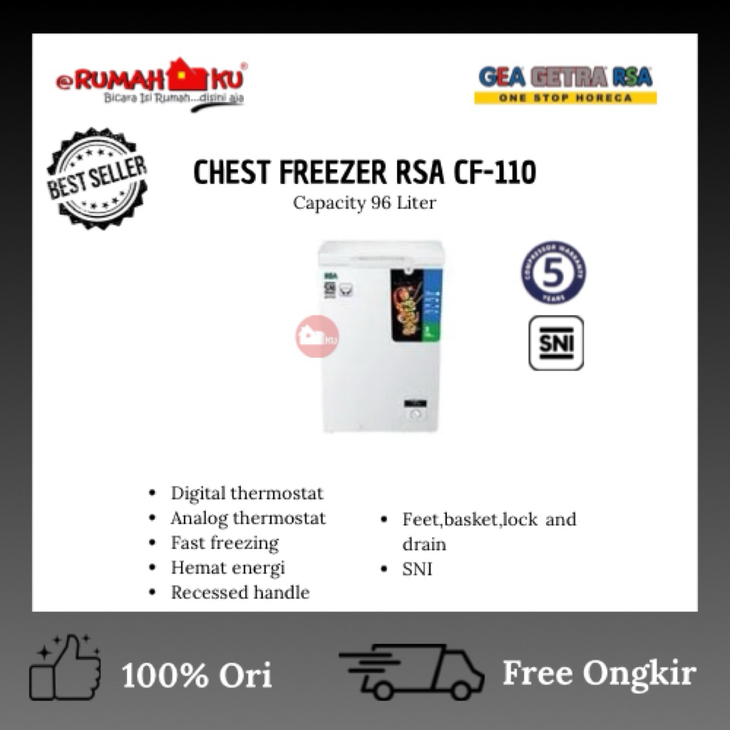 Jual RSA CHEST FREEZER CF-110/FREEZER BOX RSA KAPASITAS 96L/FREEZER BOX ...