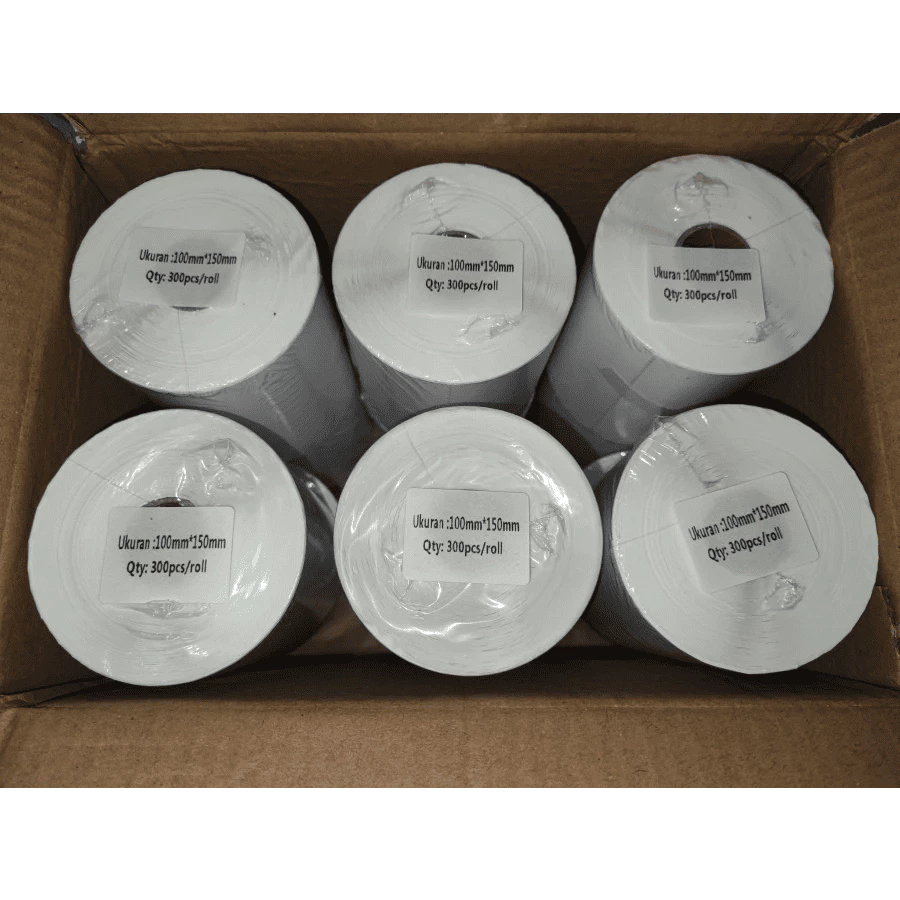 Jual KERTAS RESI LABEL THERMAL BARCODE ROLL A6 100x150 mm (300 Pcs ...