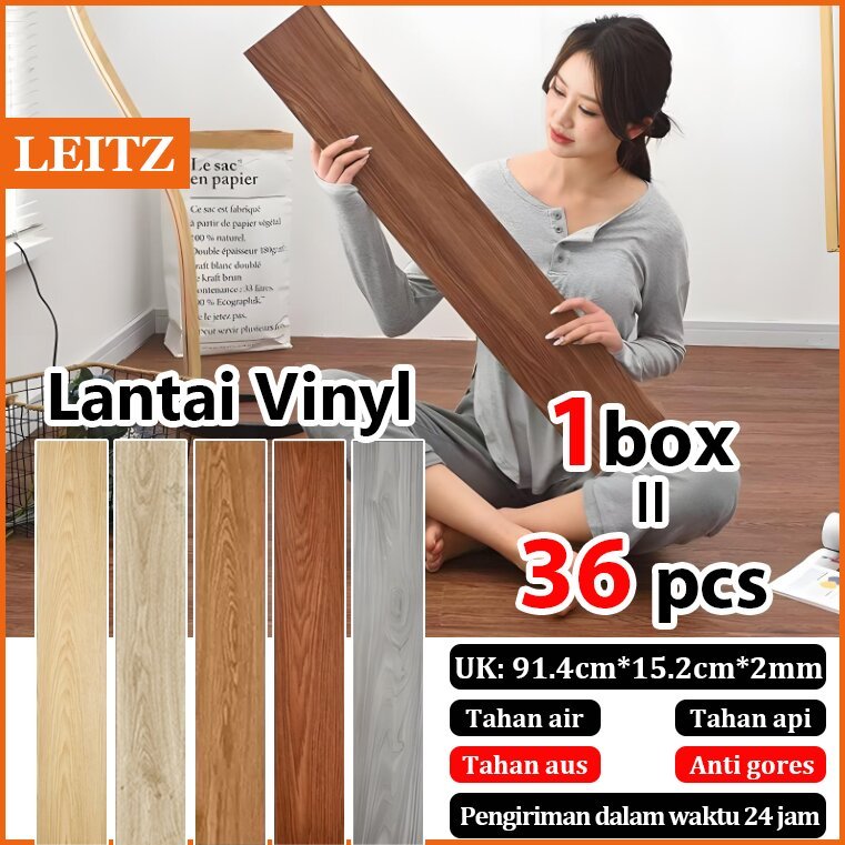 LEITZ - PVC lantai vinyl  (1box 36 Pcs)  Vinyl Stiker Lantai Kayu Lantai Anti Slip tahan air tahan rayap Stiker Stiker Lantai PVC berperekat stiker lantai kamar mandi Stiker Renovasi Lantai