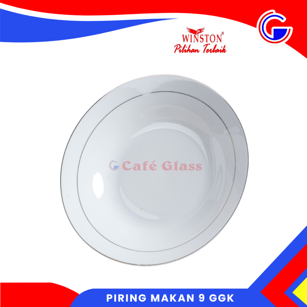 Piring Makan Winston - Piring List Emas Ggk - Piring Makan 9 Putih Keramik