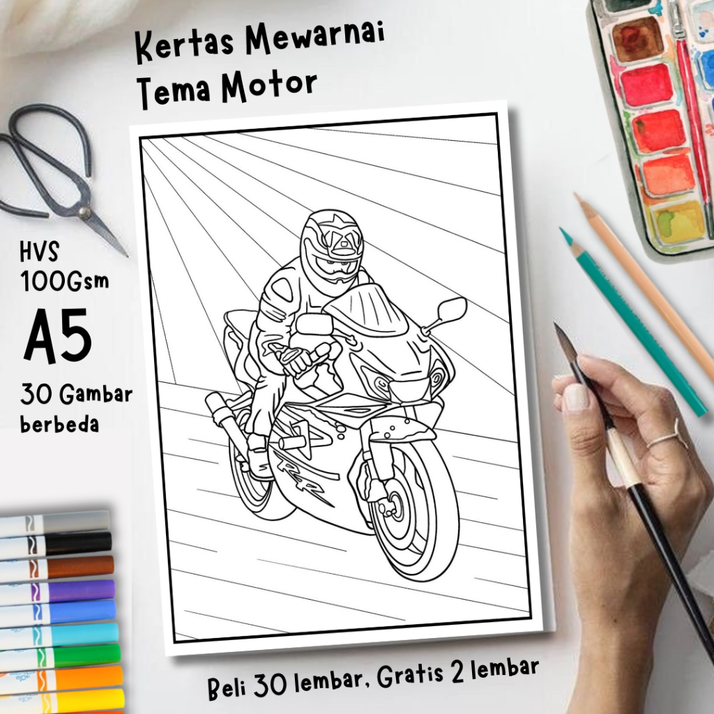 Jual 30 Lembar Kertas Gambar Mewarnai Tema Motor A5 - Aktivitas ...