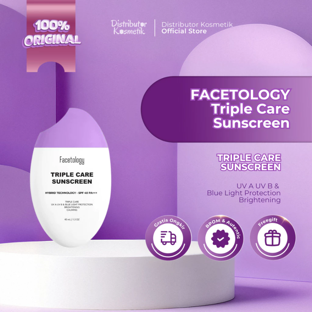 [ AGEN RESMI ]  Facetology Triple Care Sunscreen SPF 40 PA+++ | Sanscreen Wajah Original BPOM