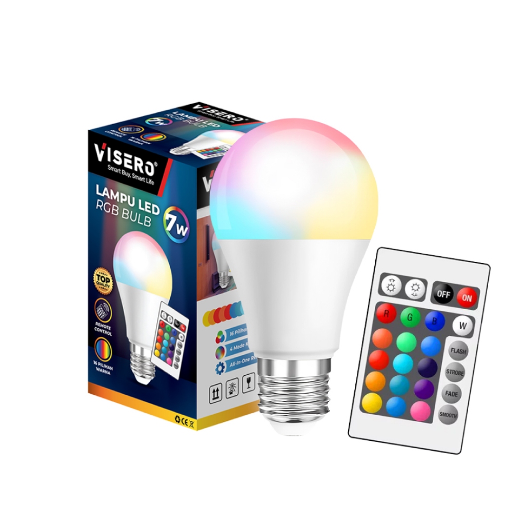 Jual VISERO Lampu Bohlam RGB Bulb dengan Remote Control E27 7W 16 Warna ...