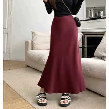 Satin Silk Skirt Rok Duyung Panjang Satin Premium Wanita Elegan Korea Muslimah M L XL