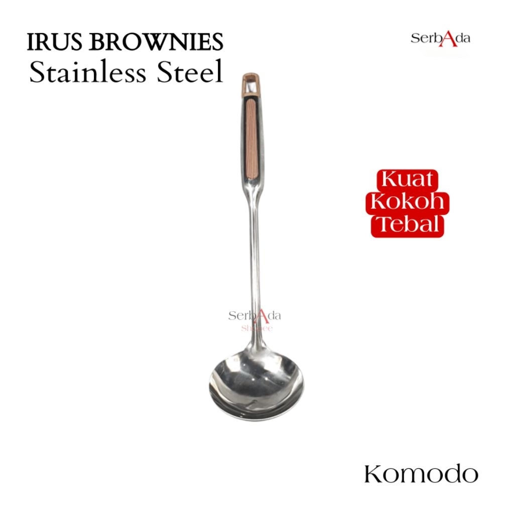 Jual SerAba Irus Stainless 7cm Gagang List Kayu Sendok Sayur Sop Komodo ...