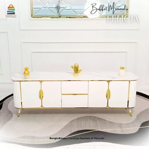 Meja TV Aesthetic Meja Buffet TV Kayu Solid - MEJA FELICIA - 210cm Cat Duco Glossy Mewah