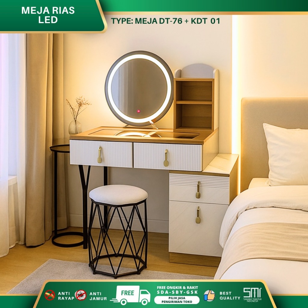 Jual Meja Rias LED Touchscreen, Satu Set Meja Kursi Rias Make Up Set ...