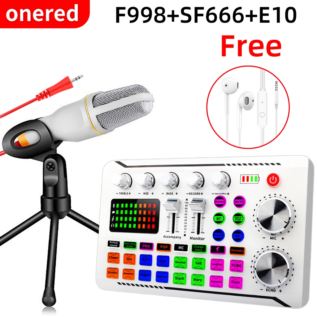 Jual Onered F998PRO Sound Card+SF666 Mic+E10 Headset Full Set Paket ...