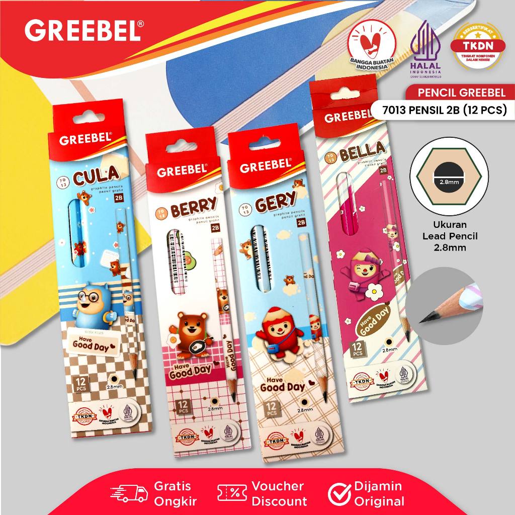 Jual GREEBEL Pensil kayu 2B 7013 Mascott (12PCS/SET) / Pensil Tulis ...