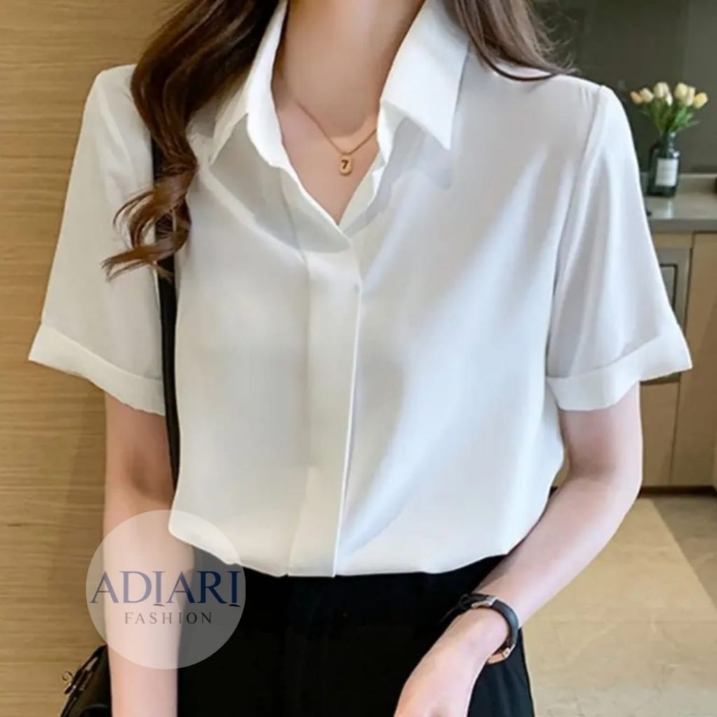 Kemeja Lengan Pendek Ainsley Pink Offwhite