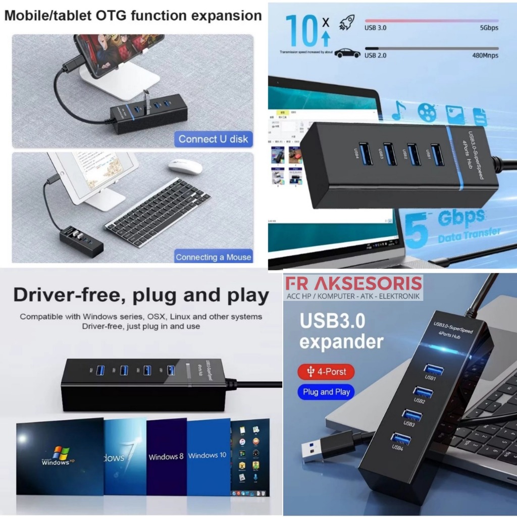 Jual USB HUB 4 PORT USB 3.0 High Speed 4 Ports USB HUB 3.0 Adapter USB ...