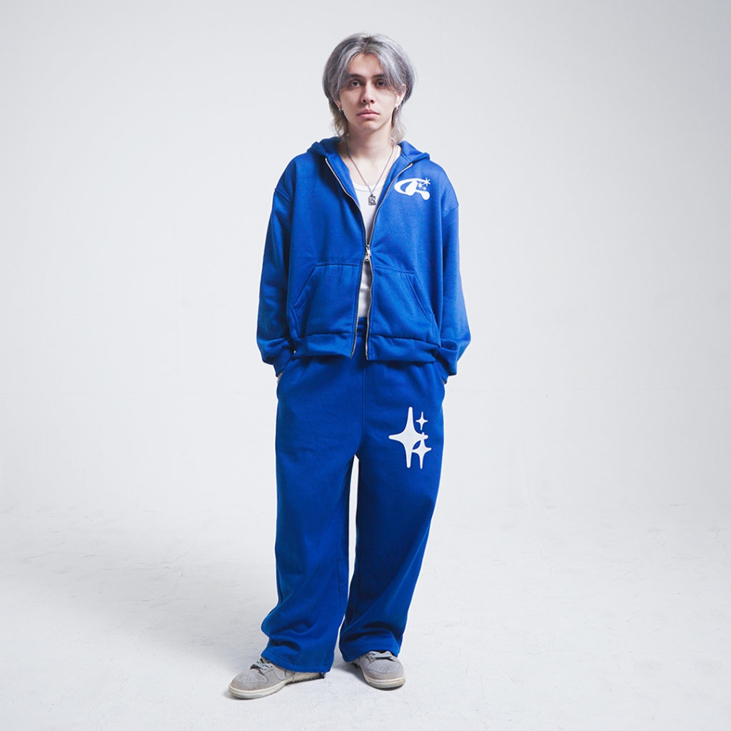 Jual Himside - Polaris Hoodie Boxy Double Zip Blue One Set Fleece ...