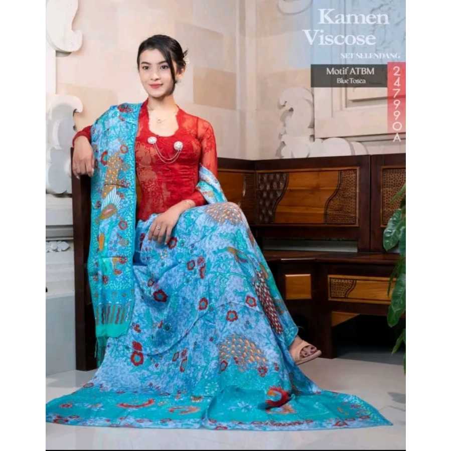 Jual Klambi bali - Kamen Viscose Serat Nanas Motif ATBM Set Selendang ...