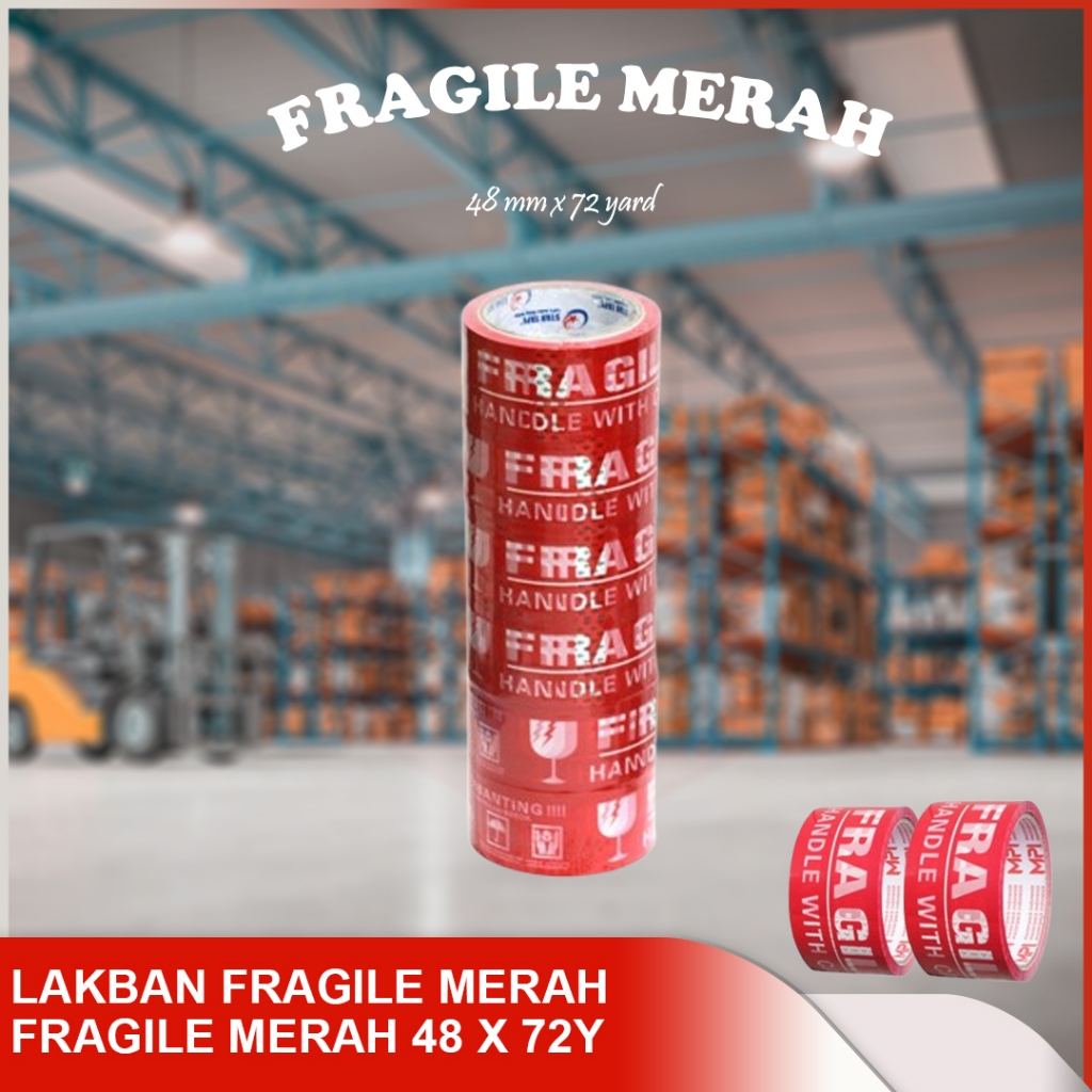 Jual Lakban Fragile Merah/ Putih | Plakban Fragile | Isolasi Tape ...
