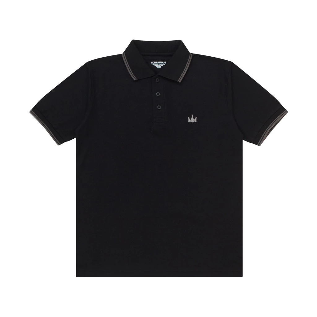 SCREAMOUS Polo Shirt Crown Line Grey Black Premium - Kaos Polo
