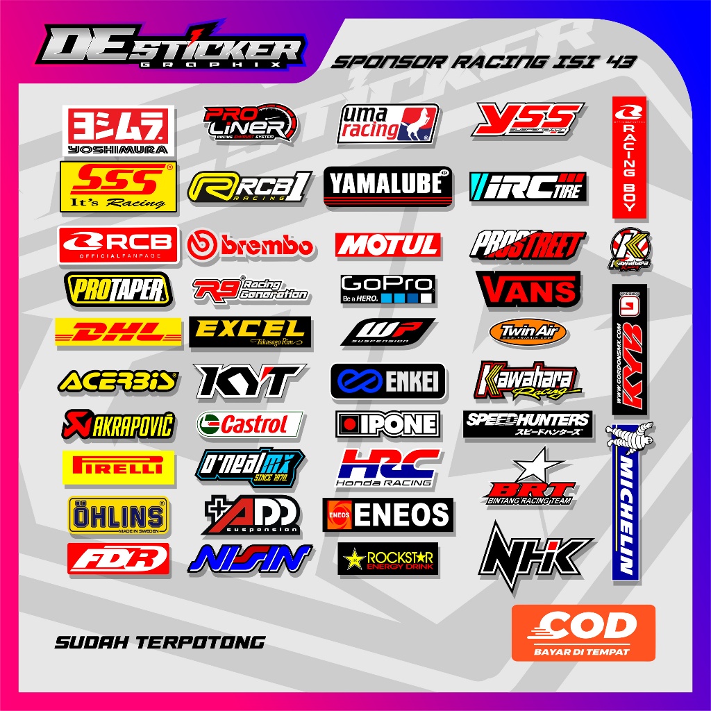Jual 43 Lembar Stiker Motor Sponsor Racing sudah terpotong bahan vinyl ...