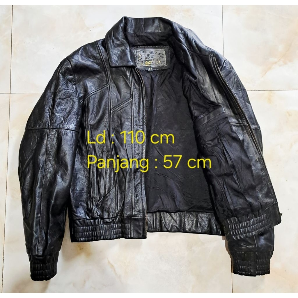 Jual Jaket kulit sapi tebal model bomber kerah daun | Shopee Indonesia