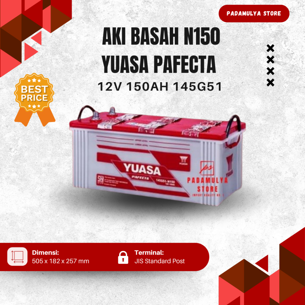 Jual Aki Basah N150 Yuasa Pafecta 12V 150Ah 145G51 Battery Kapal Genset ...