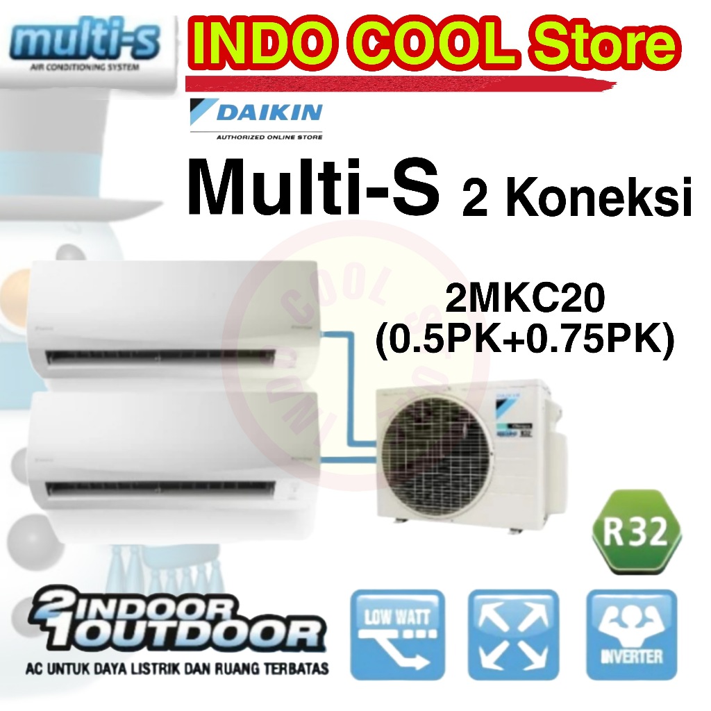 Jual Ac Daikin Multi S 2 koneksi 2MKC20 ( 0.5pk + 0.75pk ) | Shopee ...