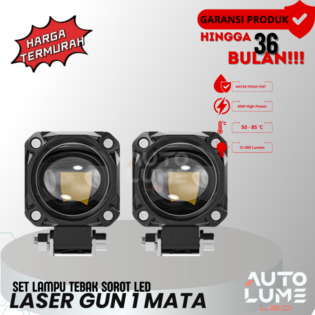 Jual AutoLume SET LENGKAP Lampu Sorot Motor LED Laser Gun 1 Mata – High ...
