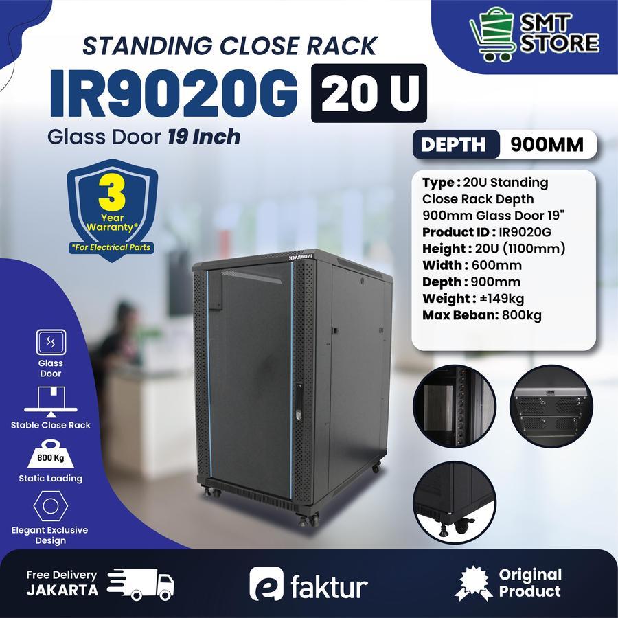 Jual Indorack IR9020G Close Rack 20U Depth 900mm Glass Door Rak Server ...