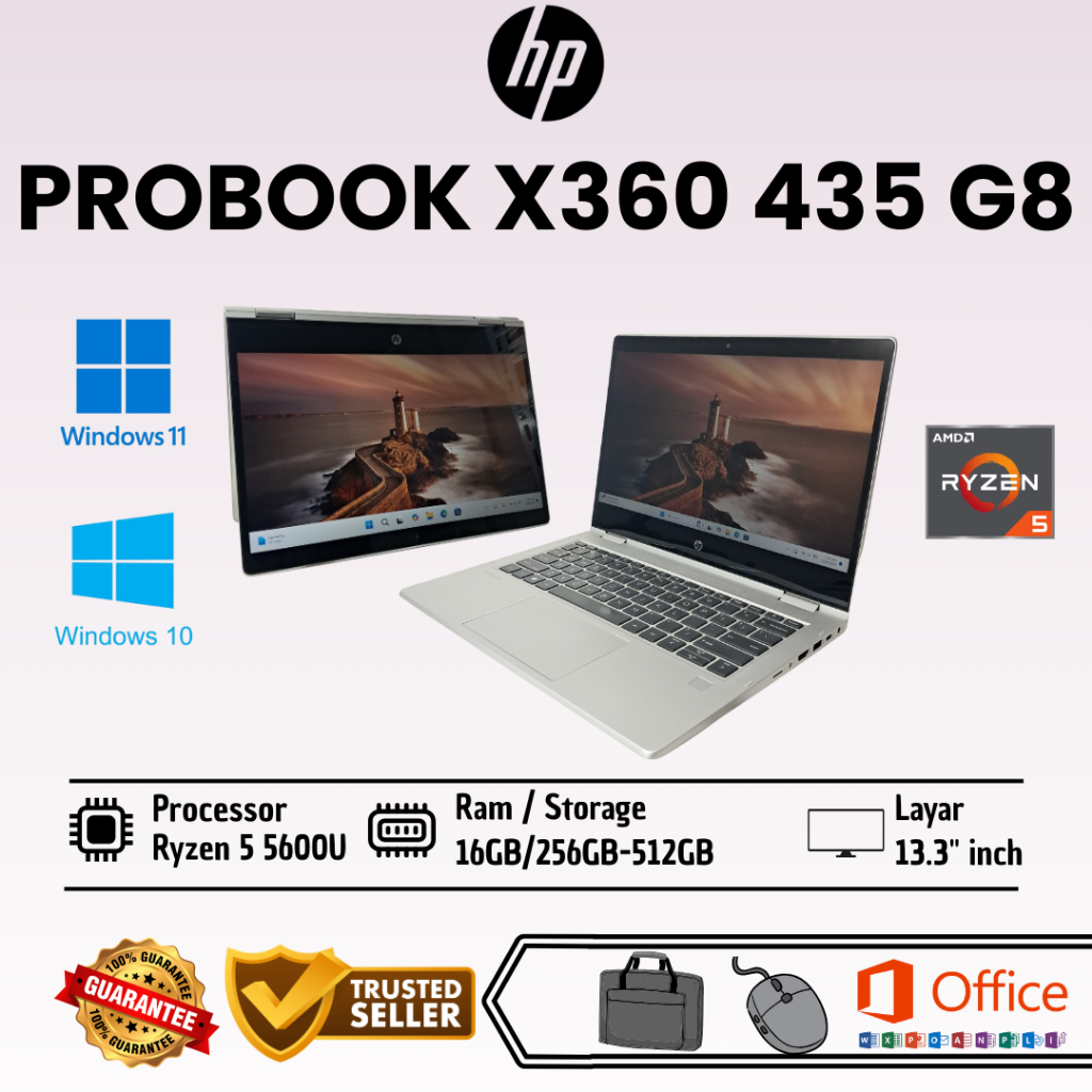 Jual Laptop HP Probook X360 435 G8 AMD Ryzen 5 5600U Ram 16GB SSD 256GB ...