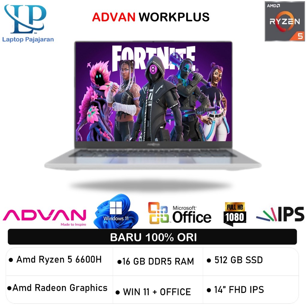 Jual Laptop Advan Workplus Ryzen 5 6600h 16gb 512gb w11 14.0FHD IPS ...