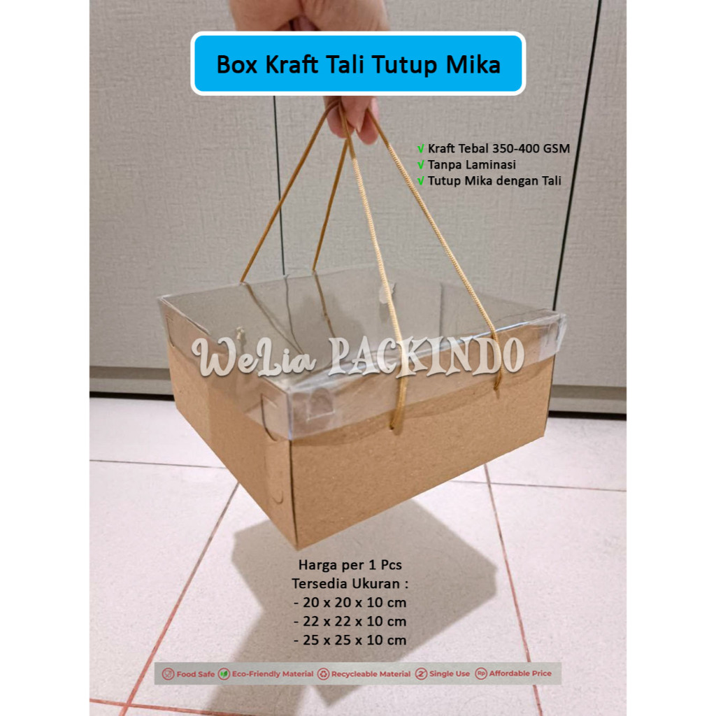 Jual [1 PCS] Box Kraft Tali Tutup Mika 20x20x10 , 22x22x10 , 25x25x10 ...