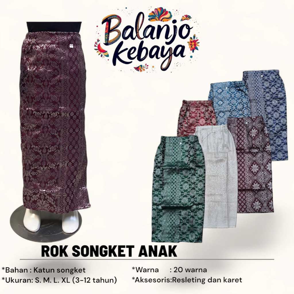 Jual Rok Songket Span Modern Anak Perempuan 3-12 tahun pemakaian acara ...