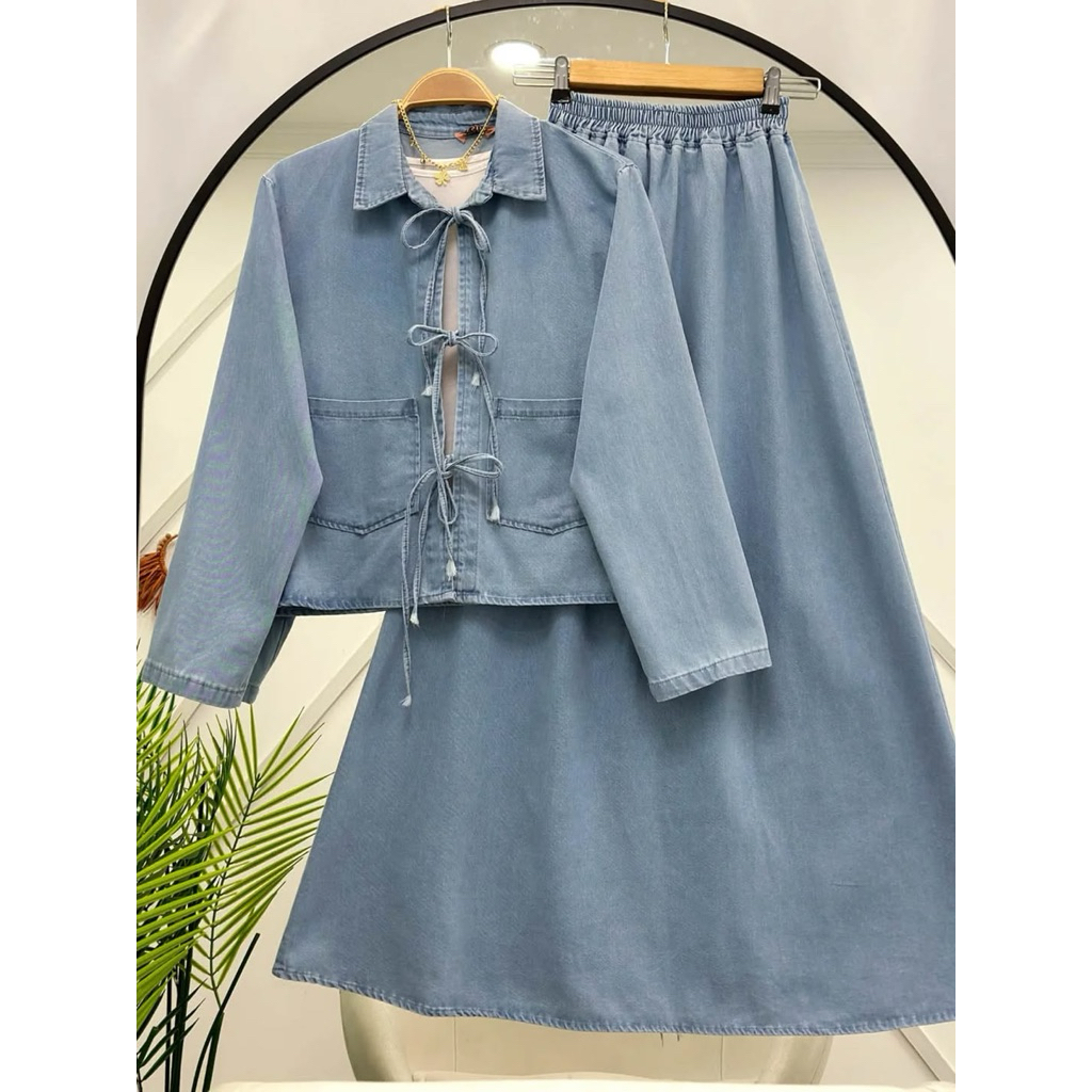 Jual Setelan Rok Jeans. Fashion MUSLIM. setelan, Baju stelan, fashion ...