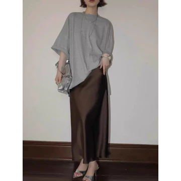 S 6XL Rok Maxi Satin Rok Pelukan Pinggul Wanita Kantor Rok Ekor Ikan Satin Kasual Dan Serbaguna