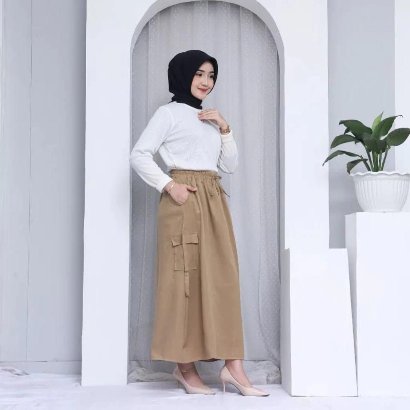 Jual Rok Kargo A-Line - Rok Korean Style Wanita - Rok Cargo Bahan Katun ...