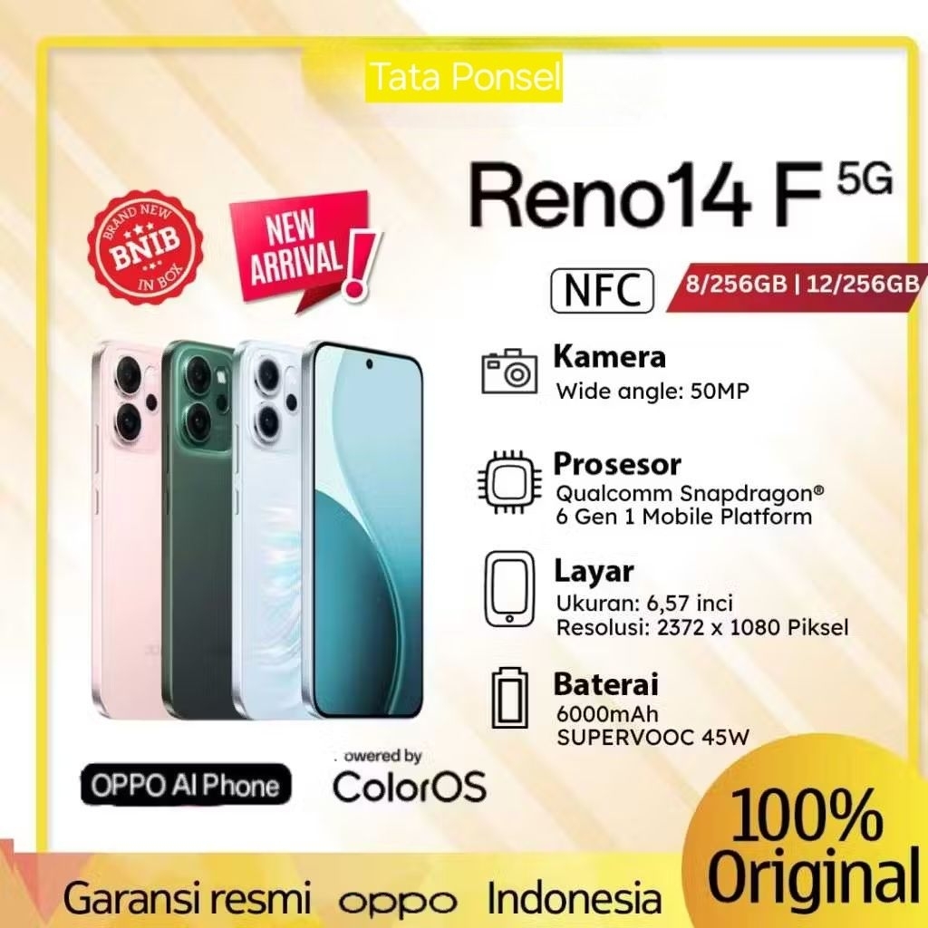 Jual OPPO RENO 14F 5G RAM 8+8/256GB | 12+12/256GB GARANSI RESMI ...