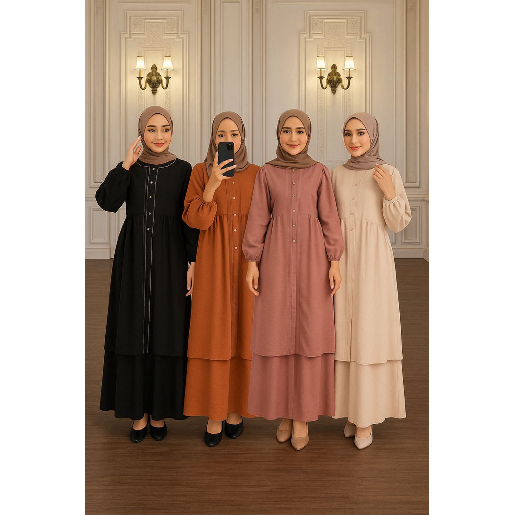 Jual Fatma Setelan Rok Tunik Kombinasi Linen Premium Abaya Gamis Polos ...