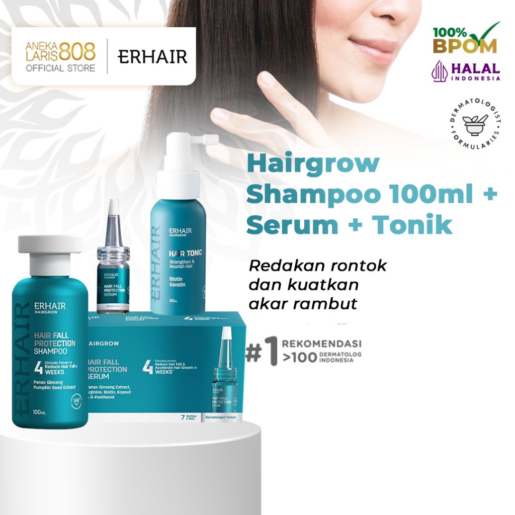 ERHA Shampoo Penumbuh Rambut Rontok - ERHAIR Hairgrow Shampoo + Serum + Tonik Panax Ginseng