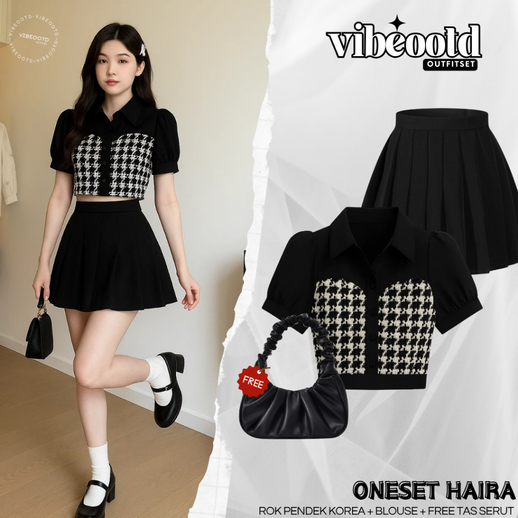 Jual Haira Outfit Set Wanita ( Rok Mini Pendek + Blouse Korean + Free ...