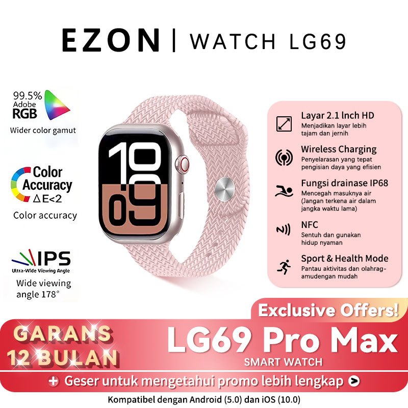 Jual EZON-Smartwatch LG69 ProMax 1,77 inci | Tahan air IP68 | NFC ...