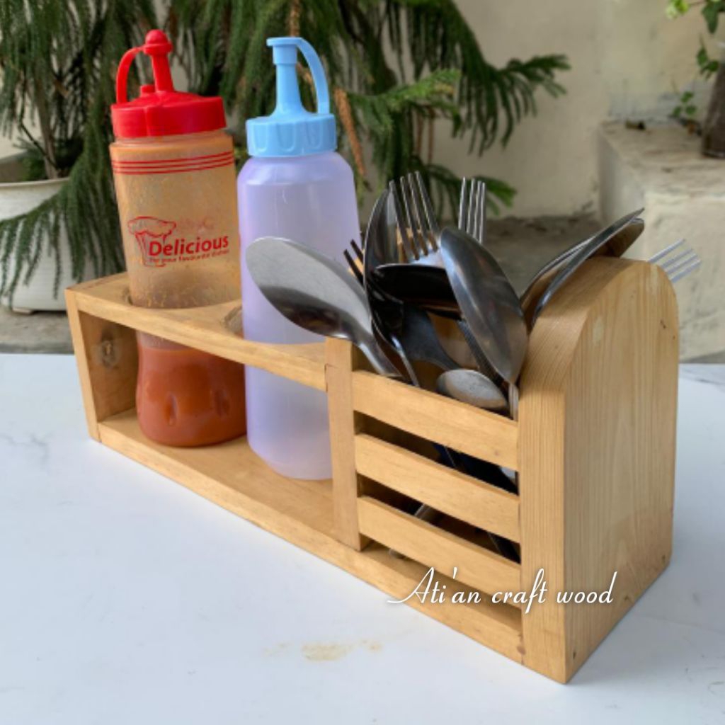 Jual rak botol dan tempat sendok/sedotan display botol rak kayu ...