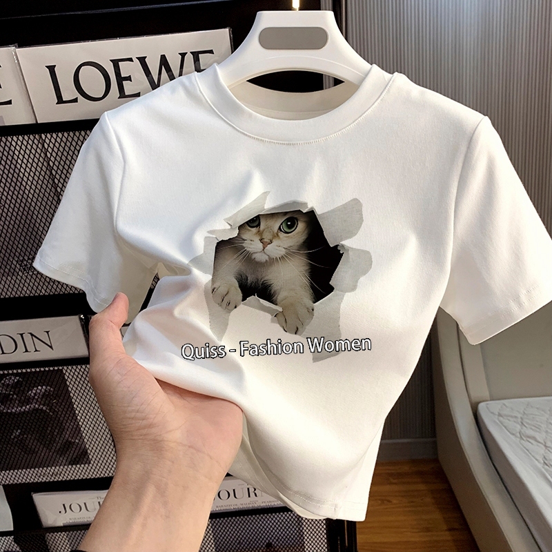 Jual Quiss T-shirt Crop Top Lengan Pendek Kaos Wanita Crop Top cat ...